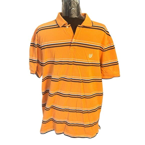Chaps 78 Golf Mens XL Orange/Navy Blue/White Striped Short Sleeve Polo Shirt - Picture 1 of 5